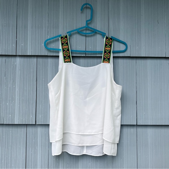 Altar'd State Boho White Double Layer Tank Top, Colorful Wide Cross Straps, MED - Picture 6 of 10